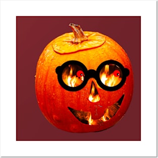 Pumpkin with eyes on fire Posters and Art